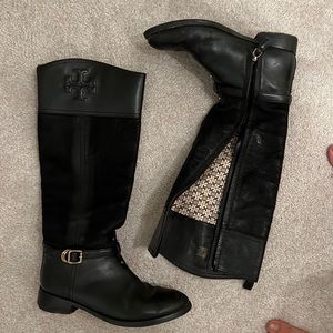 Black leather Tory Burch Simone riding boots